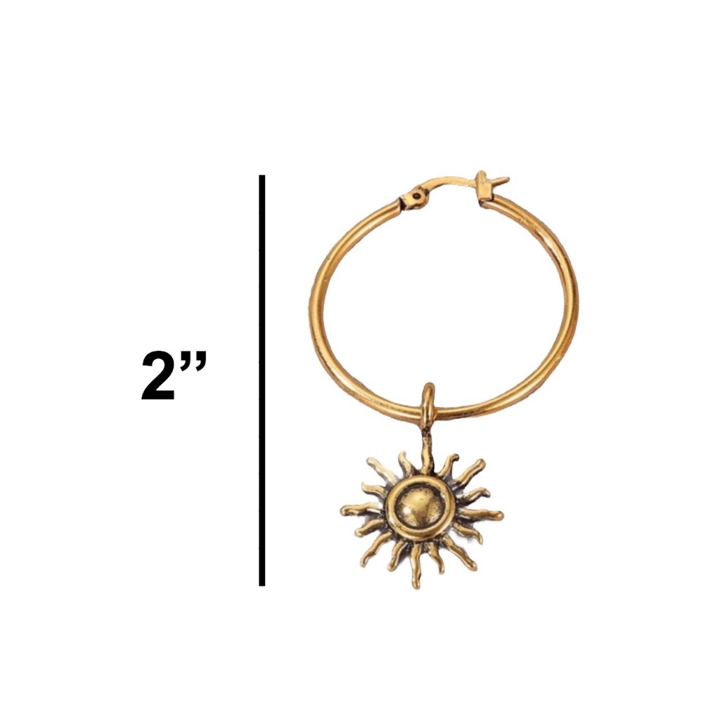 Any 2/$20! Bright Gold Sun Charm Hoop Earrings - Picture 5 of 7